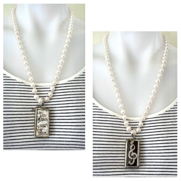 Jewel Kade Treble Clef two sided silver shadowbox large charm pendant - Picture 8 of 16